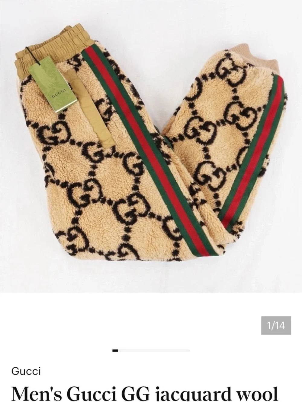 Men’s Gucci GG jacquard wool blend fleece jogging pants size XXL made in Italy